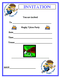 Rugby Tykes Party Invite